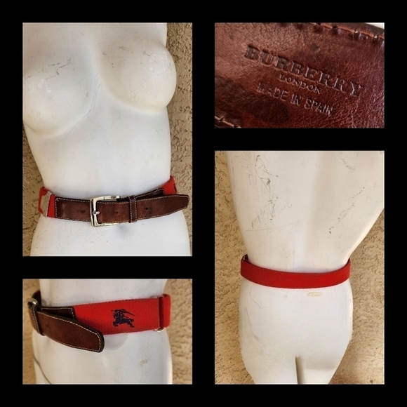 Beautiful‎ Burberry fabric and brown leather belt, - Picture 1 of 12